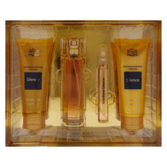 Prestige Silence by New Brand for Women - 4 Pc Gift Set 3.3oz EDP Spray, 0.5oz EDP Spray, 4.3oz Shower Gel, 4.3oz Body Lotion