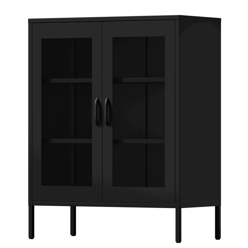 Metal Storage Cabinet with Mesh Doors, Liquor Cabinet with Adjustable Shelves for Kitchen, Living Room, Home Office, Black