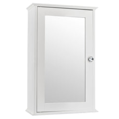 Single Door Mirror Indoor Bathroom Wall Mounted Cabinet Shelf White