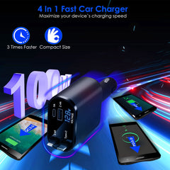 100W 4 In 1 Fast Car Charger USB C Car Charger 180ºAdjustable Car Phone Charger