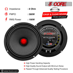 5 Core 8 Inch Guitar Speaker 1 Piece Raw Speakers for Amplifier Cabinet 190W RMS 580W PMPO 8 Ohm Replacement Guitar Amp Speaker -MR 8 BLT R 8oHM GTR