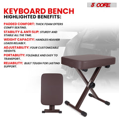 5 Core Keyboard Bench Height Adjustable Piano Chair Thick Padded Music Stool Heavy Duty Seat for Pianist Drum Guitar Player