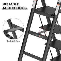 4 Step Ladder;  Retractable Handgrip Folding Step Stool with Anti-Slip Wide Pedal;  Aluminum Step Ladders 4 Steps;  300lbs Safety Household Ladder