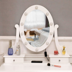 With Light Bulb Single Mirror 5 Drawer Dressing Table White