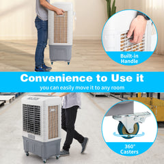 3 in 1 Portable Evaporative Cooler,Indoor,Outdoor,4118CFM Personal Air Cooler,Mechanical control ,13.2 Gal Large Water Tank & Scroll Casters, 4 Ice Packs,White and gray