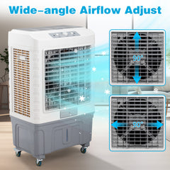 3 in 1 Portable Evaporative Cooler,Indoor,Outdoor,4118CFM Personal Air Cooler,Mechanical control ,13.2 Gal Large Water Tank & Scroll Casters, 4 Ice Packs,White and gray