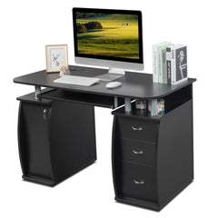 FCH 115* 55*74cm Black PB Wood 15mm Portable 1pc Door with 3pcs Drawers Computer Desk