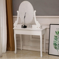 With Light Bulb Single Mirror 5 Drawer Dressing Table White