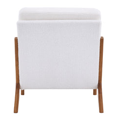 Oak Armrest Oak Upholstered Teddy Velvet Single Lounge Chair Indoor Lounge Chair Off-White