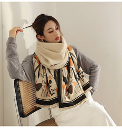 Fringe Print Imitation Cashmere Scarf 2022 Retro Thermal Shawl Mid-length Scarf