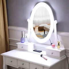 With Light Bulb Single Mirror 5 Drawer Dressing Table White