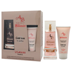 AB Spirit Millionaire Le Parfum Gold Icon by Lomani for Women - 2 Pc Gift Set 3.3oz EDP Spray, 3.3oz Body Lotion