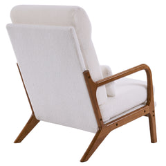 High Back Solid Wood Armrest Backrest Iron Frame Teddy Velvet Indoor Leisure Chair Off-White