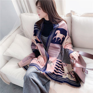 Imitation Cashmere Warm Carriage Scarf Women Double-sided Two-color Shawl Long...