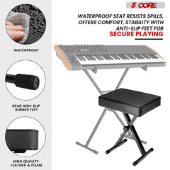 5 Core Keyboard Bench Height Adjustable Piano Chair Thick Padded Music Stool Heavy Duty Seat for Pianist Drum Guitar Player