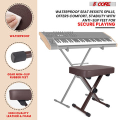 5 Core Keyboard Bench Height Adjustable Piano Chair Thick Padded Music Stool Heavy Duty Seat for Pianist Drum Guitar Player