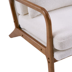 High Back Solid Wood Armrest Backrest Iron Frame Teddy Velvet Indoor Leisure Chair Off-White