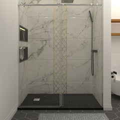 Glass shower door, sliding door, with 5/16" tempered glass and Polished Chrome finish