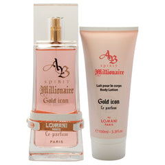 AB Spirit Millionaire Le Parfum Gold Icon by Lomani for Women - 2 Pc Gift Set 3.3oz EDP Spray, 3.3oz Body Lotion