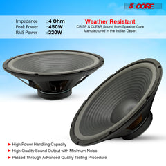 5 Core Subwoofer Speaker 15 Inch Car Sub Woofer 450W Max High Power Pro Audio 4 Ohm 40 Oz Y30 Magnet Big Replacement Bass Subs Para Carro - WF 15 140 4OHM