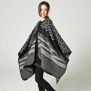 Diamond-shaped Color Strip Shawl High-end Women's Double-sided Wear Outing Travel...