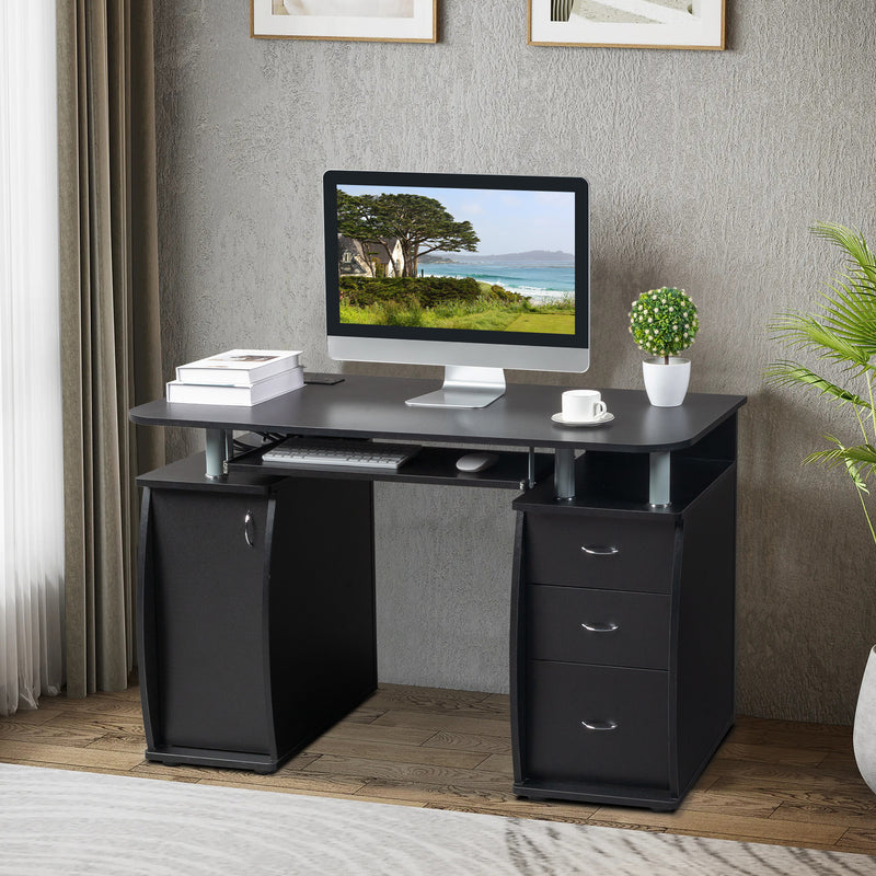 FCH 115* 55*74cm Black PB Wood 15mm Portable 1pc Door with 3pcs Drawers Computer Desk