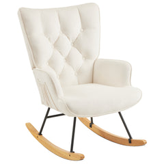 Rocking Chair Nursery, Upholstered Glider Rocker with High Backrest, Stylish Modern Rocking Accent Chair Glider Recliner for Living Room Nursery Bedroom, Ivory