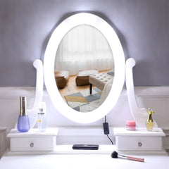 With Light Bulb Single Mirror 5 Drawer Dressing Table White