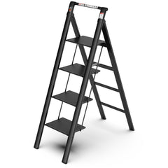 4 Step Ladder;  Retractable Handgrip Folding Step Stool with Anti-Slip Wide Pedal;  Aluminum Step Ladders 4 Steps;  300lbs Safety Household Ladder