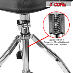 5 CORE Drum Throne with Backrest Black Thick Padded Saddle Drum Seat Comfortable Motorcycle Style Drum Chair Stool Height Adjustable Double Braced Tripod Legs for Drummers - DS CH BLK Rest