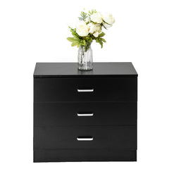 [FCH] Modern Simple 3-Drawer Table Nightstand Dresser Black