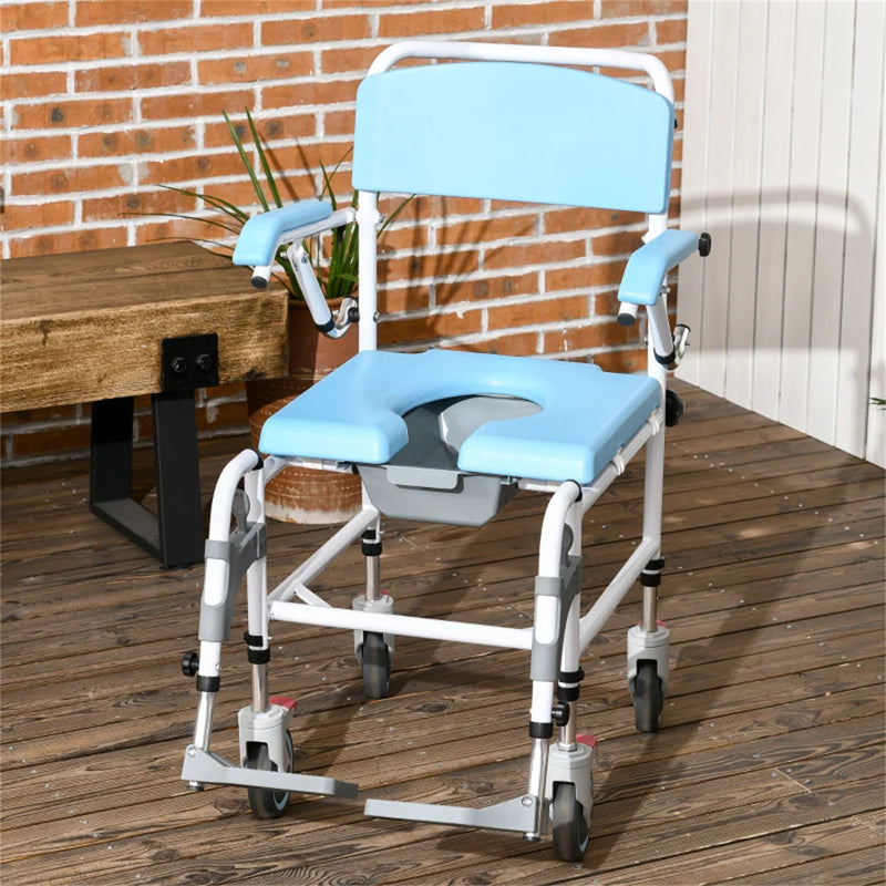 Bathroom Wheelchair,Commode Wheelchair, Rolling Shower Wheelchair with 4 Castor Wheels