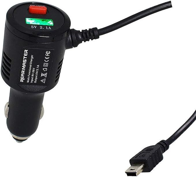 Universal Cigarette Lighter Power Cable for Dash Camera, with USB Charger and Switch Button (Mini USB 11.5ft)