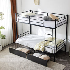 Twin Over Twin Convertible Bunk Bed with 2 Storage Drawers, Metal Bunk Bed Can be Divided Into Two Daybeds, Black