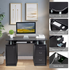 FCH 115* 55*74cm Black PB Wood 15mm Portable 1pc Door with 3pcs Drawers Computer Desk