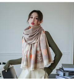 Fringe Print Imitation Cashmere Scarf 2022 Retro Thermal Shawl Mid-length Scarf