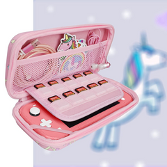 Pink Unicorn Carrying Case Compatible with Nintendo Switch Lite with Crystal Glitter Soft Protective Case Cover+Screen Protector+Stickers, Hard Storage Case Accessories Kit for Girls Birthday Gift