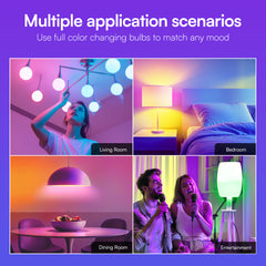 Smart Light Bulbs, Full Color Changing Dimmable Smart WiFi Bulbs Compatible with Alexa and Google Home, A19, 60 W 800 Lumens,2.4Ghz only, No Hub Required, 2-Pack , Multicolor