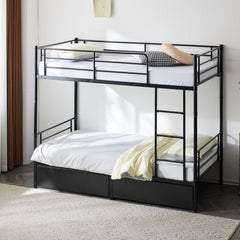 Twin Over Twin Convertible Bunk Bed with 2 Storage Drawers, Metal Bunk Bed Can be Divided Into Two Daybeds, Black