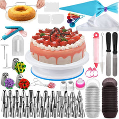 Cake Decorating Supplies Kit, 206 PCS Baking Set for Beginners With Cake Turntable Stand Rotating Turntable,Russian Piping Tips Set, Cake Baking Supplies for Cake Lovers