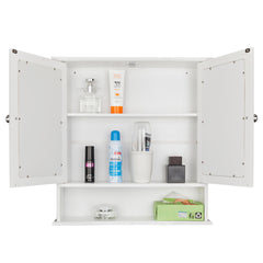 Double Door Mirror Indoor Bathroom Wall Mounted Cabinet Shelf White