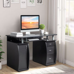 FCH 115* 55*74cm Black PB Wood 15mm Portable 1pc Door with 3pcs Drawers Computer Desk