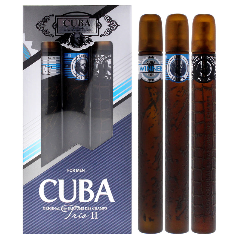 Cuba Trio 2 by Cuba for Men - 3 Pc Gift Set 1.17oz Cuba Winner EDT Spray, 1.17oz Cuba Shadow EDT Spray, 1.17oz Cuba Prestige Black EDT Spray