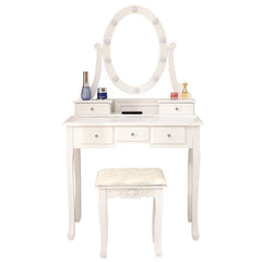 With Light Bulb Single Mirror 5 Drawer Dressing Table White