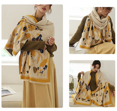 Fringe Print Imitation Cashmere Scarf 2022 Retro Thermal Shawl Mid-length Scarf