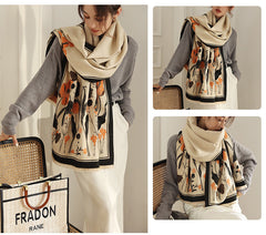 Fringe Print Imitation Cashmere Scarf 2022 Retro Thermal Shawl Mid-length Scarf