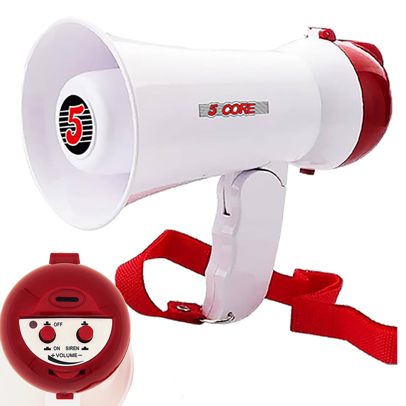 5 Core Kids Mini Megaphone Bullhorn Toy PA Speaker 15W Bull Horn Loud Speaker Portable w Volume Control Siren Alarm Noise Maker Weather Resistant for Sporting Event Party 400 Yard Range HW 1