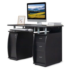 FCH 115* 55*74cm Black PB Wood 15mm Portable 1pc Door with 3pcs Drawers Computer Desk