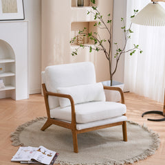 Oak Armrest Oak Upholstered Teddy Velvet Single Lounge Chair Indoor Lounge Chair Off-White