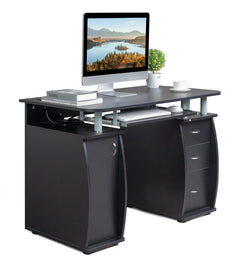 FCH 115* 55*74cm Black PB Wood 15mm Portable 1pc Door with 3pcs Drawers Computer Desk